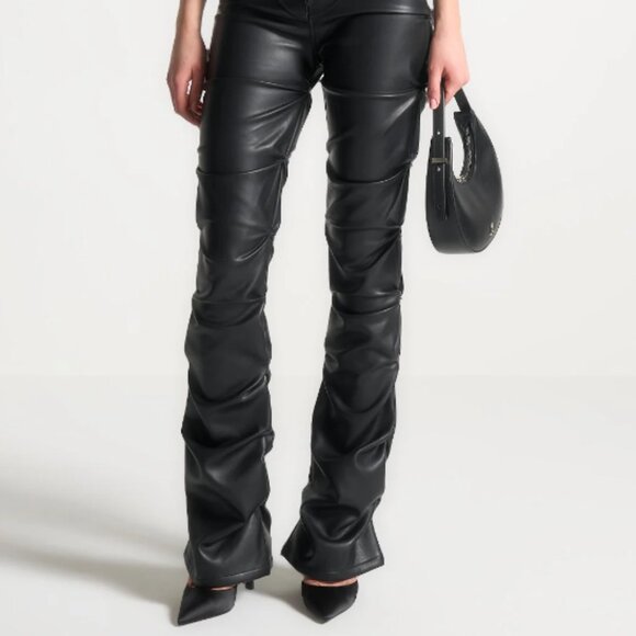 Maniere De Voir Pants - Maniere De Voir Leather Flared Trousers Black High Rise Pants Size 4